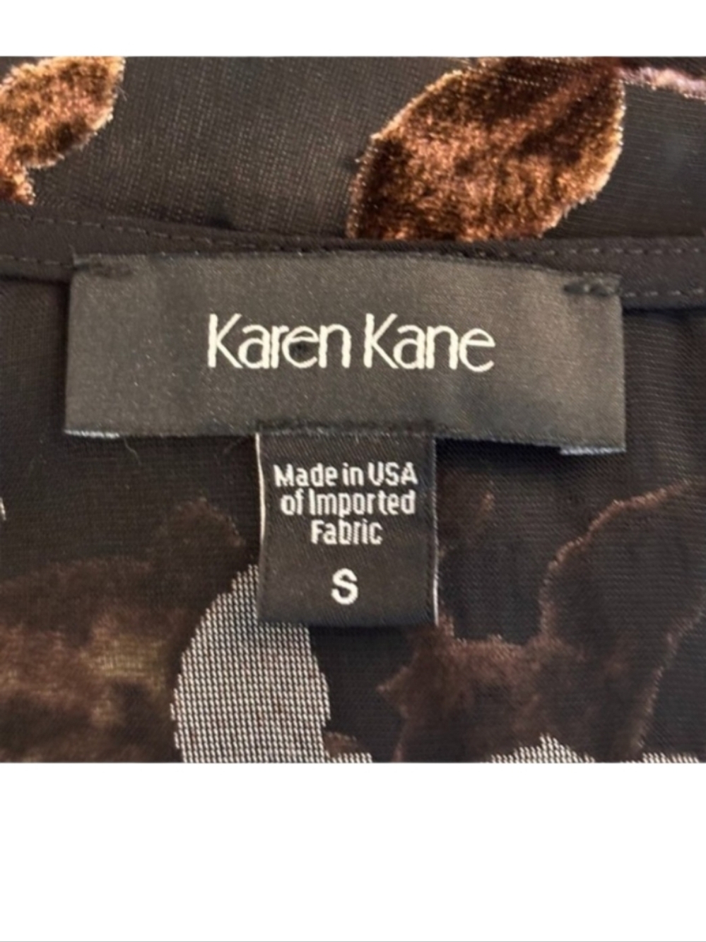 Karen Kane Black and Gold Sheer Floral Velvet Bell Sleeve Burnout V-Neck Blouse - Picture 3 of 10